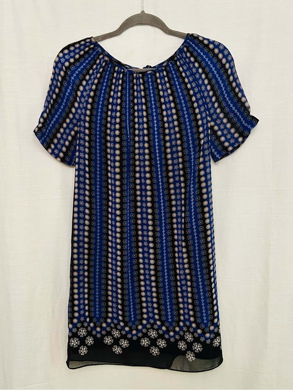 Max Studio Blue and‎ Black Striped Floral Shift Dress